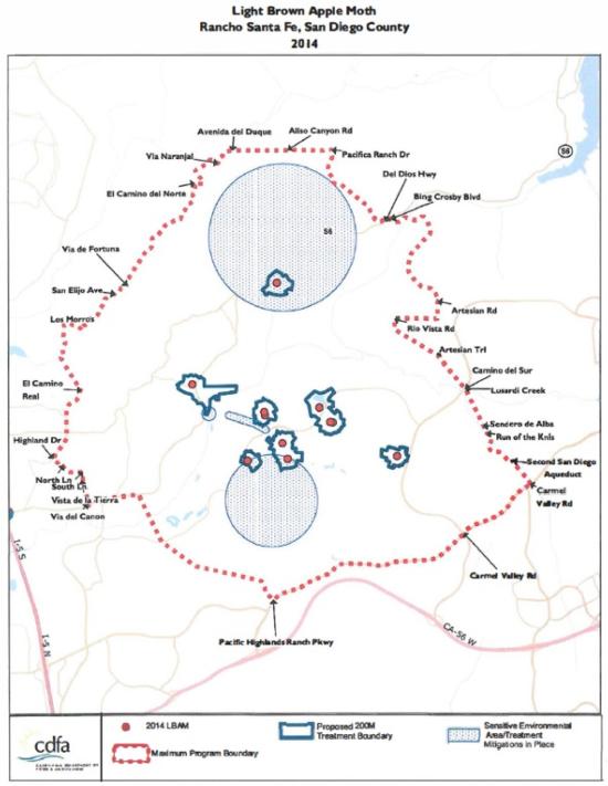 Fig. 2. New LBAM quarantine in the Rancho Santa Fe area. Much of the area is ecologically sensitive and requires special mitigation. Source: CDFA.